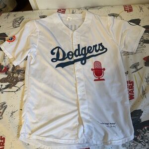 Dodgers White Jersey with Red Microphone Patch